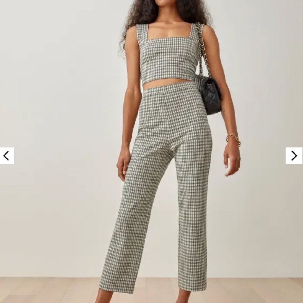 Reformation Jodie Two Piece Beige Check Size XS